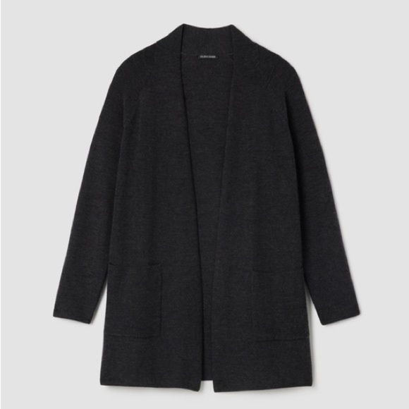 Eileen Fisher charcoal gray merino wool open front cardigan - Large - Picture 1 of 5